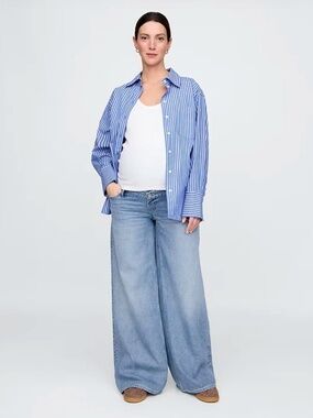 Gap Maternity True Waistband Full Panel UltraSoft Baggy Jeans in Light Denim